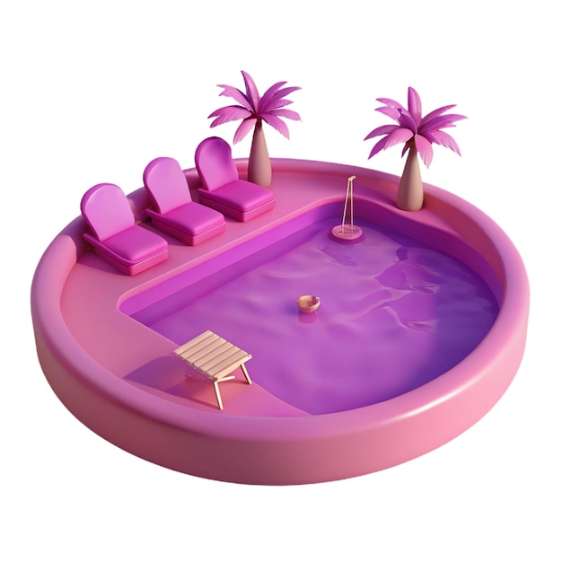 PSD a purple pool with palm trees and a pool with a purple pool in the middle