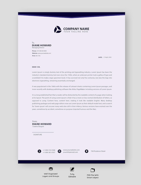 PSD a purple professional and beautiful letterhead