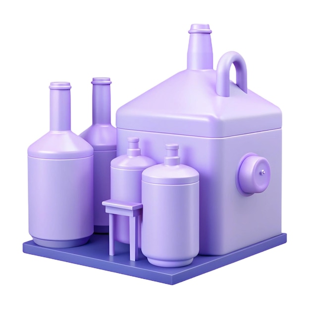 a purple and purple container with three bottles of different sizes