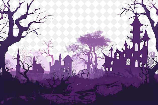 PSD a purple and purple scene with a spooky house and trees