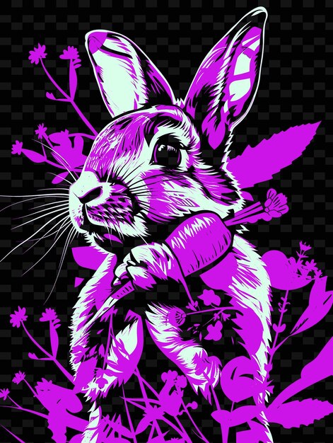 PSD a purple rabbit with a purple background with purple and pink flowers