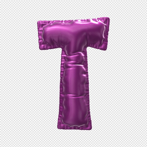 Purple satin ribbon letter t with a transparent background