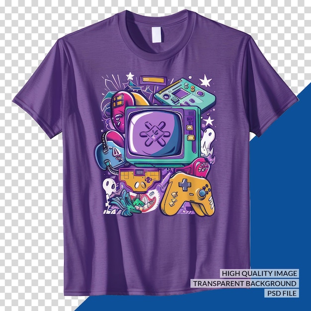 PSD a purple shirt with a picture of a cartoon character on it