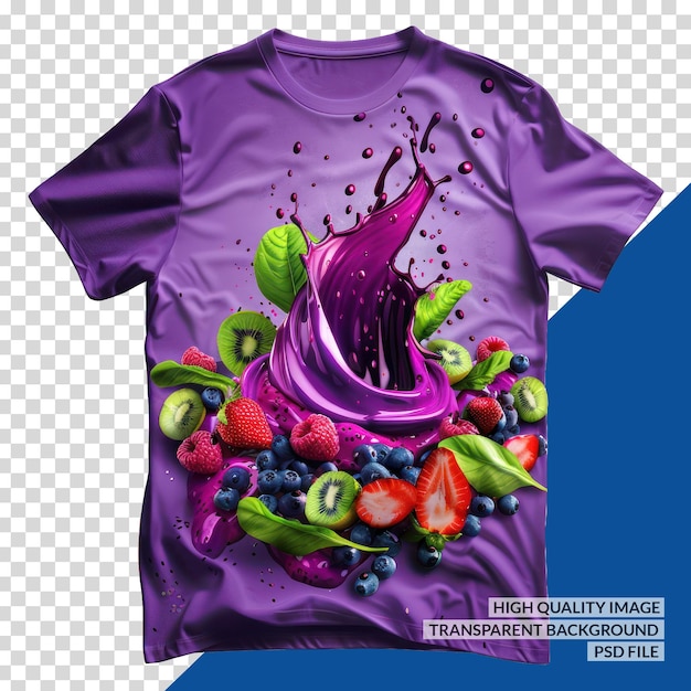 PSD a purple shirt with a picture of fruit on it