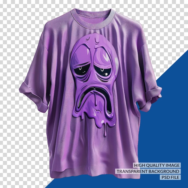 PSD a purple shirt with a sad face sits on a blue background