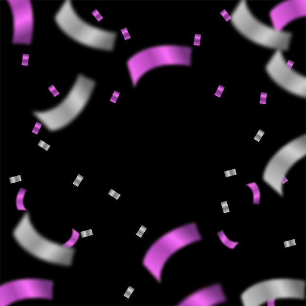 Purple and silver confetti on a black background