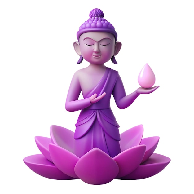 a purple statue of buddha with a pink lotus flower in the middle