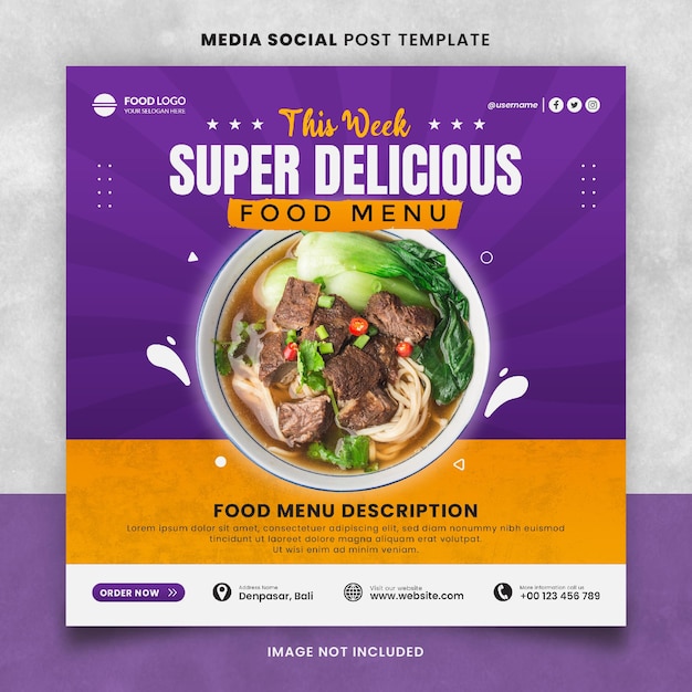 Purple Super Delicious Food and Restaurant Menu Media Social Post Template