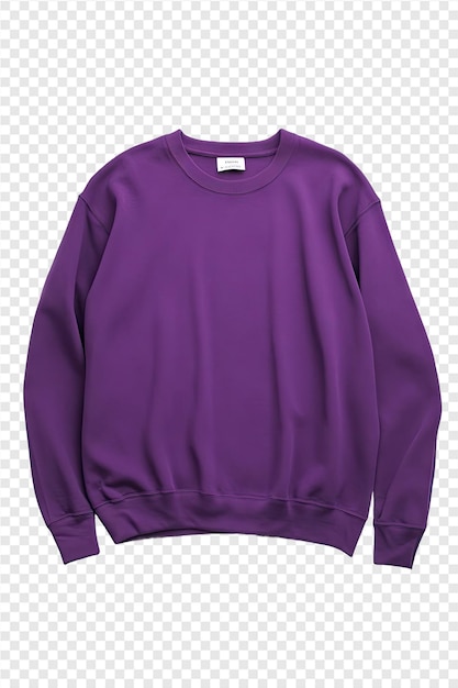 purple sweatshirt with a label on the front