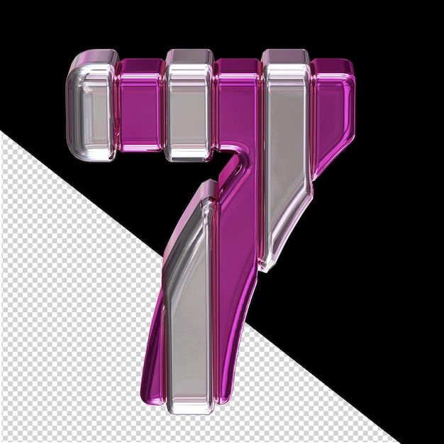 Purple symbol with vertical silver straps number 7