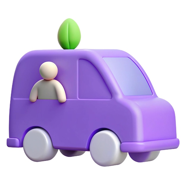 a purple toy car with a man on the top of it