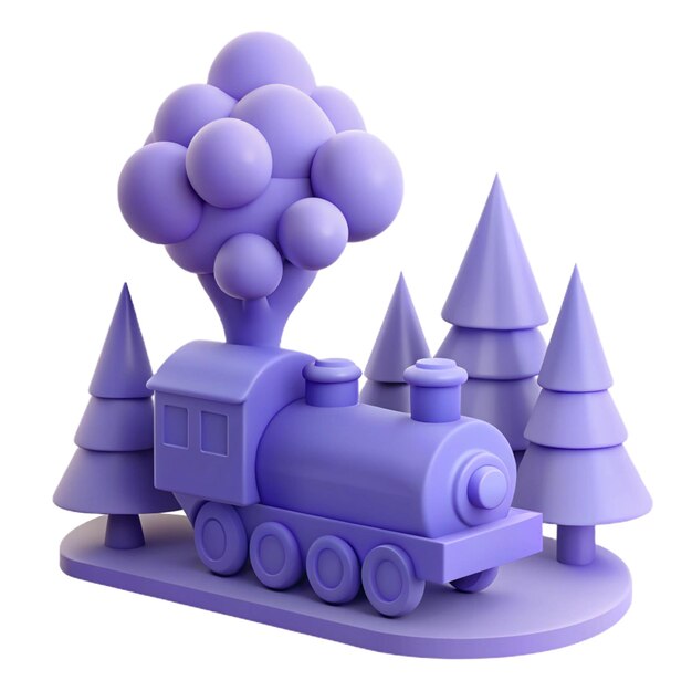 PSD a purple toy train with a purple train on the front and the number 3 on the front