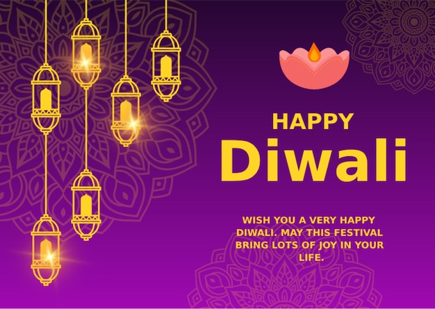 PSD purple traditional festive happy diwali greeting card