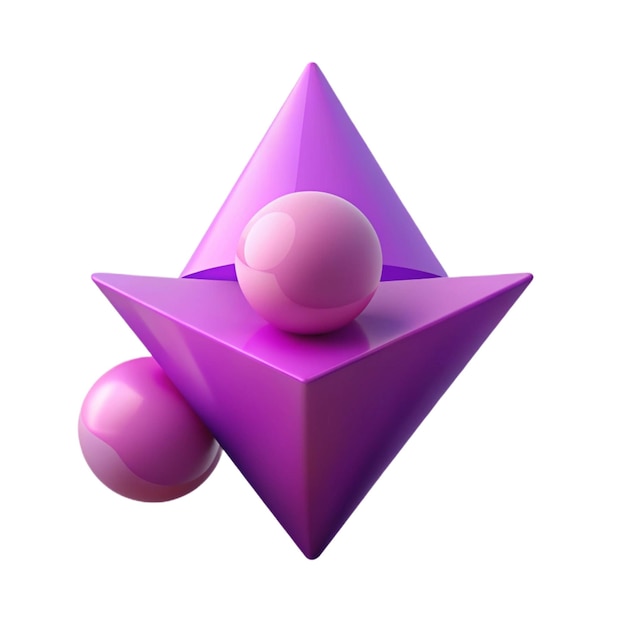 a purple triangle with three pink balls on it