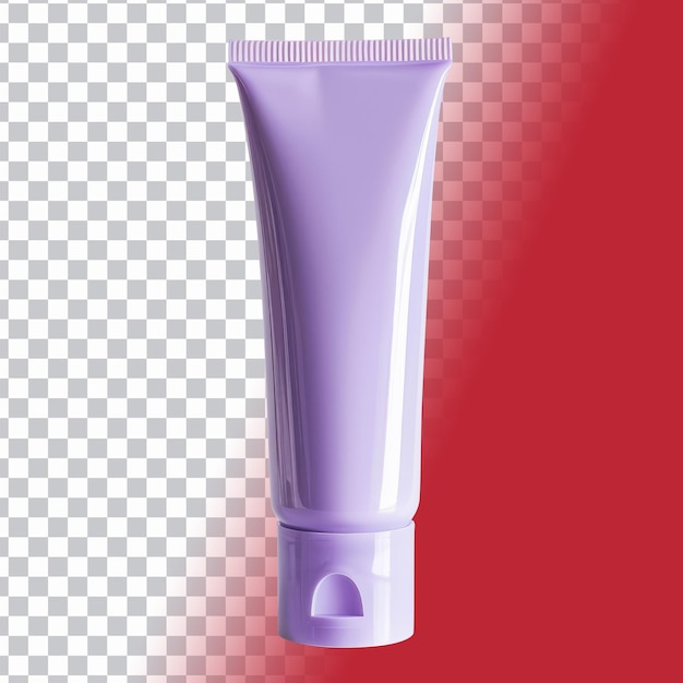 a purple tube of shampoo is shown on a red background