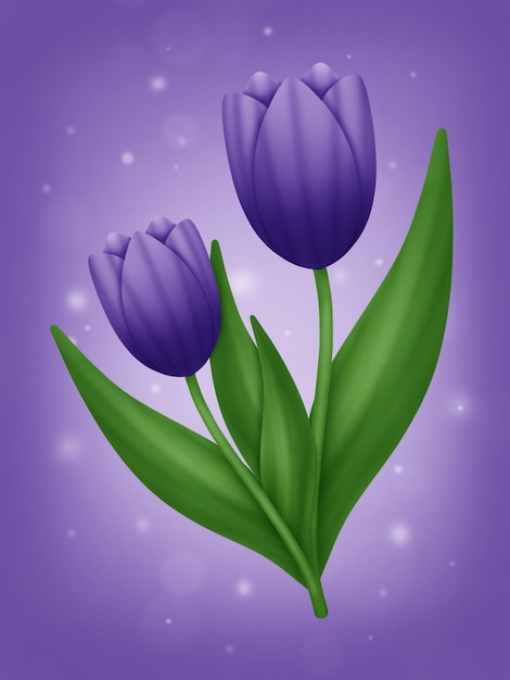 Purple tulip flowers on a purple background with defocused lights