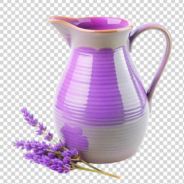 A purple vase with a purple flower in it on transparent background