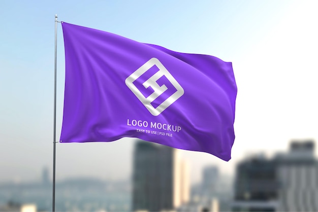 Purple waving flag mockup