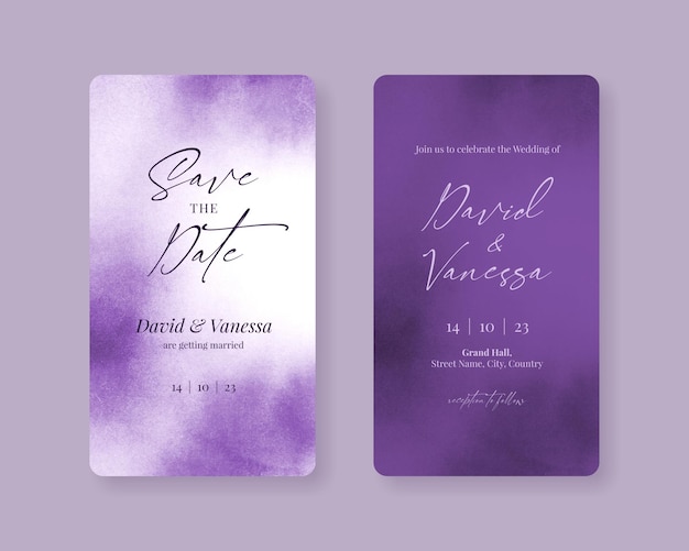 Purple wedding invitation card for Instagram stories