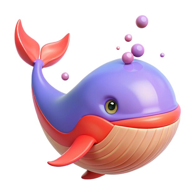 PSD a purple whale with a purple nose and red fins is in the middle of the picture