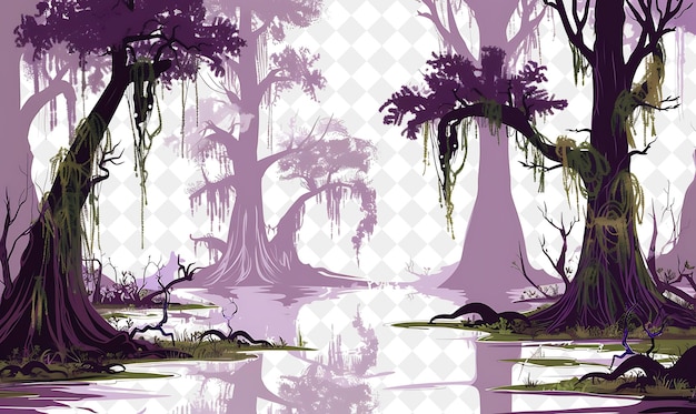 PSD a purple and white background with trees and the reflection of trees