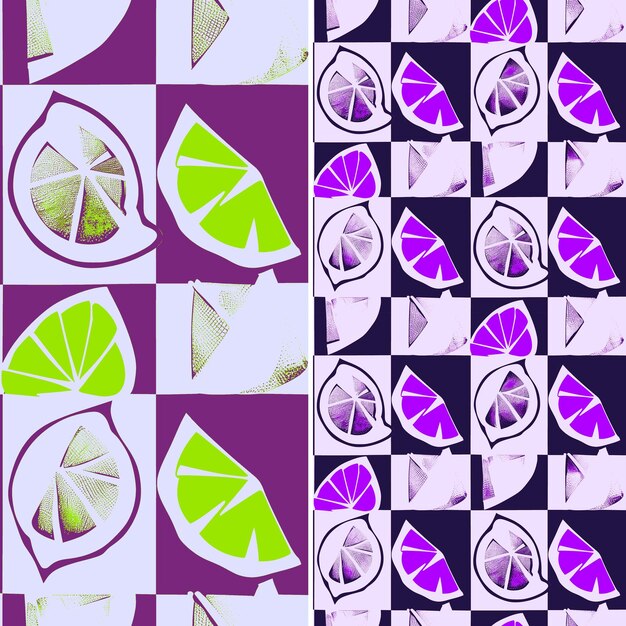 PSD a purple and white checkered tablecloth with lemon slices on it