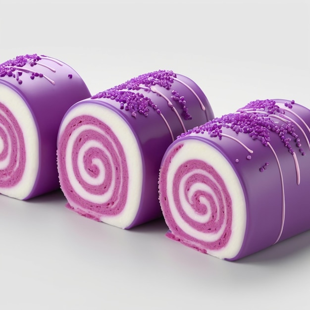 a purple and white lollipop that has purple and white stripes