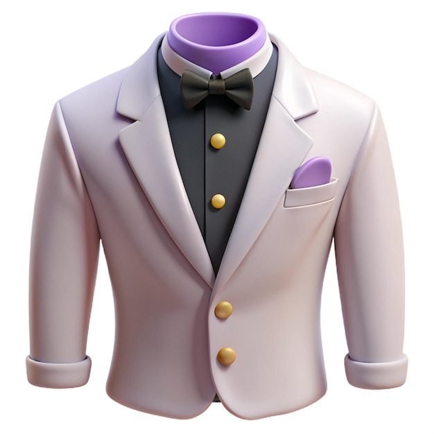 PSD a purple and white suit with a purple bow tie on it