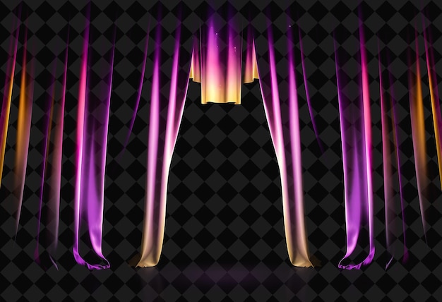 PSD purple and yellow curtains with purple and yellow lights on the top