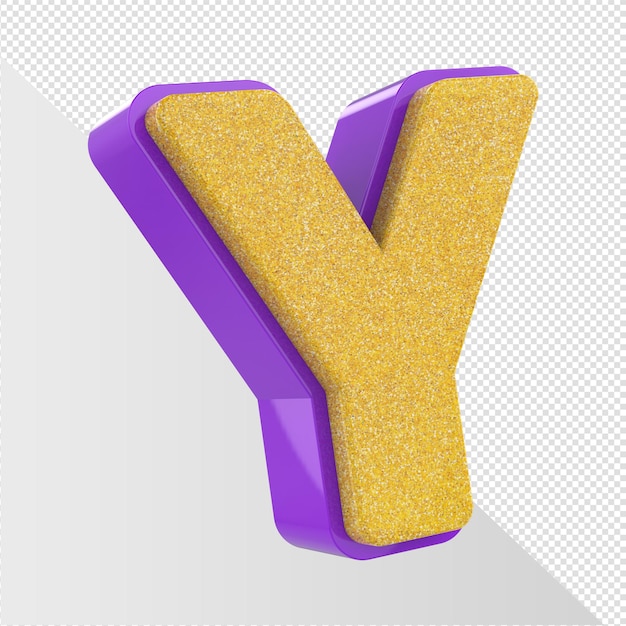 A purple and yellow glitter letter y with a white background.