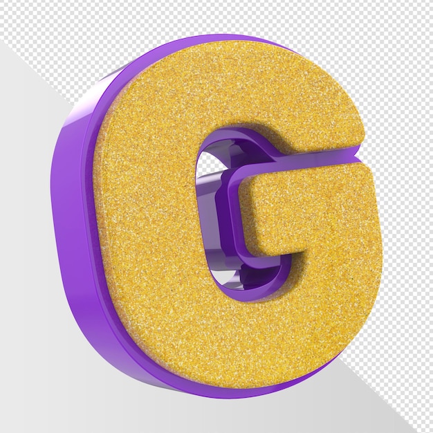 A purple and yellow glittery letter g with a purple g on it.