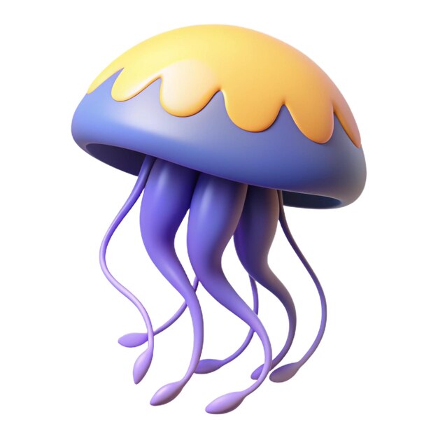 a purple and yellow mushroom with a yellow top and purple jellyfish on the bottom