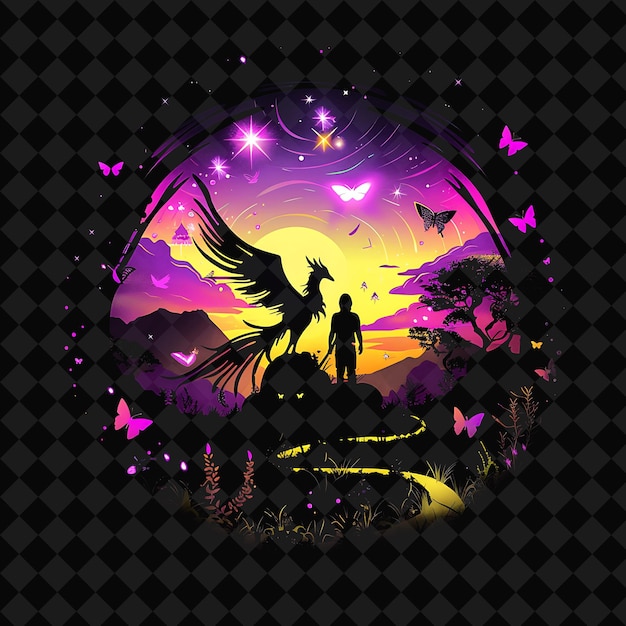 PSD a purple and yellow sunset with a couple and a butterfly and the word quot love quot on the bottom