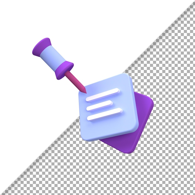 Push pin with paper illustration background 3D render icon for business idea concept