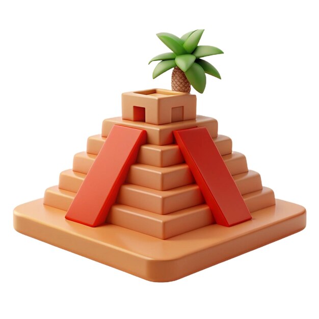 PSD a pyramid made of bricks with a palm tree on top of it