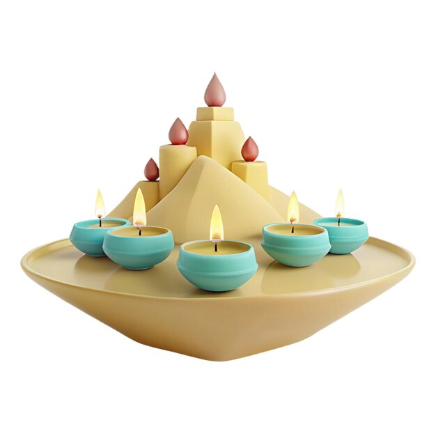 PSD a pyramid made of sand with candles and a pyramid on it