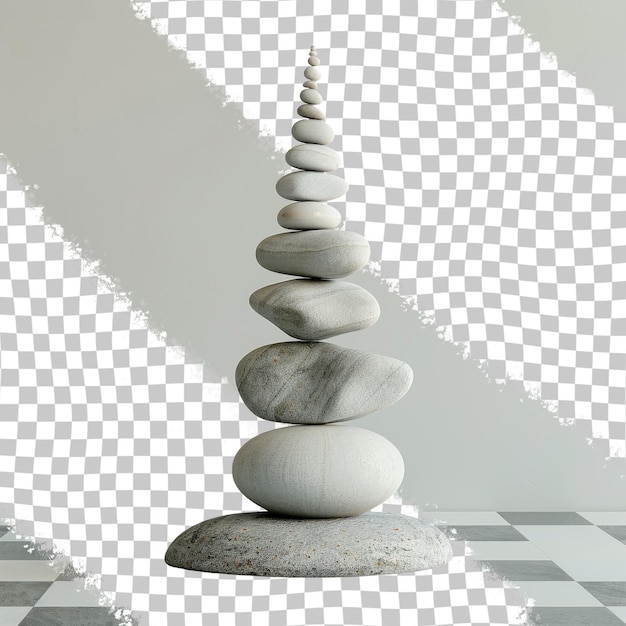 PSD a pyramid of rocks is on a checkered floor