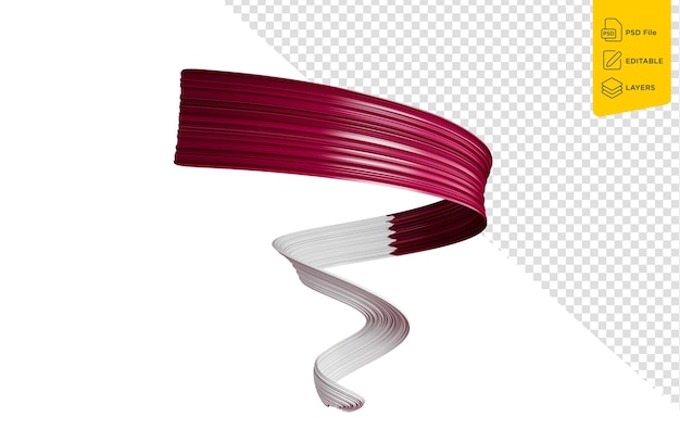 PSD qatar flag ribbon twisted spiral 3d illustration isolated on white background