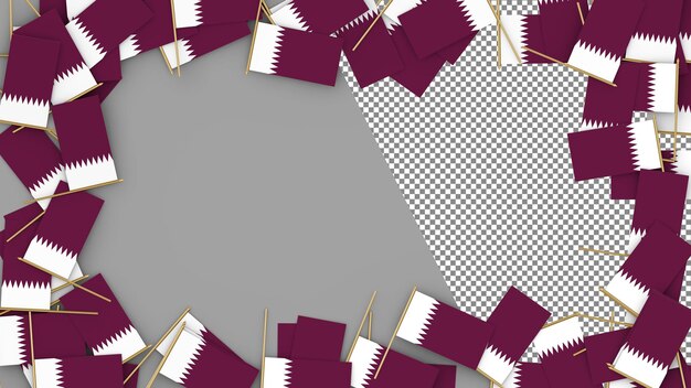 Qatar Paper Flag scattered around the frame 3D Rendering