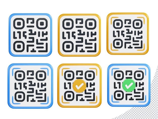 QR Code Set 3d Vector Icon Illustration