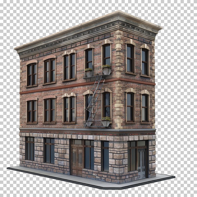 Quadruplex tenement house building isolated on transparent background