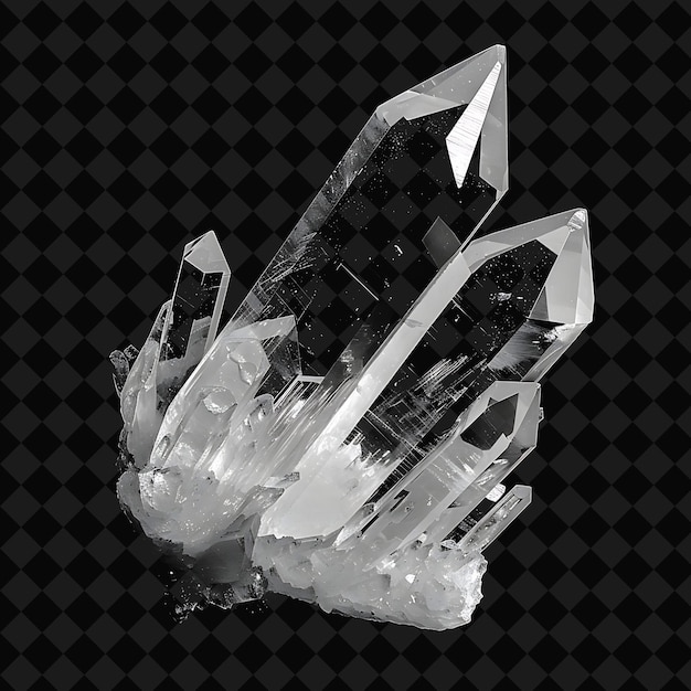 PSD quartz crystal with hexagonal shape and clear colorless hue png neon object on dark background