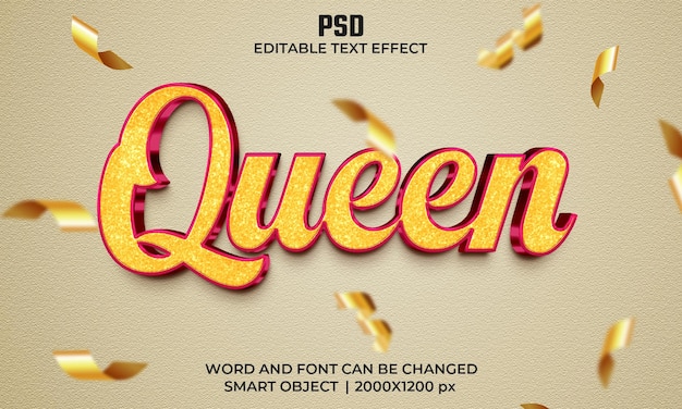 Queen 3d editable text effect Premium Psd with background