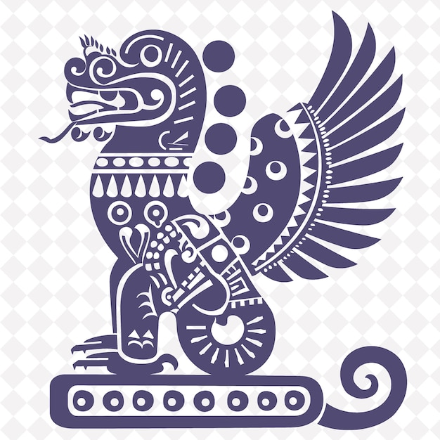 PSD quetzalcoatl with an ancient seal representing the feathered mexico culture symbol designs