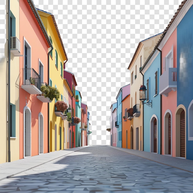 quiet italian street with bright colors italian food black and wh isolated on transparent background