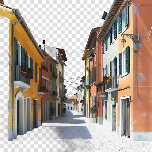 quiet italian street with bright colors italian food black and wh isolated on transparent background