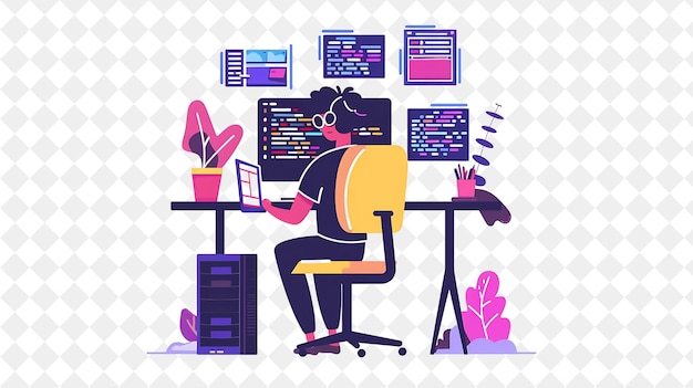 Quirky Programmer With Characters Coding and Debugging Softw PNG People in Daily Work Illustration