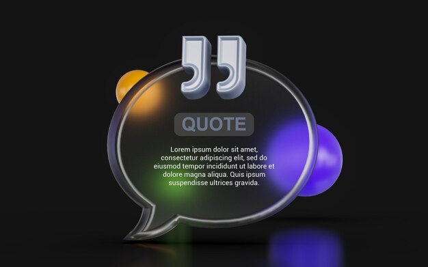 quote blank chat bubble sign glass morphism on dark background 3d render concept for talk highlight