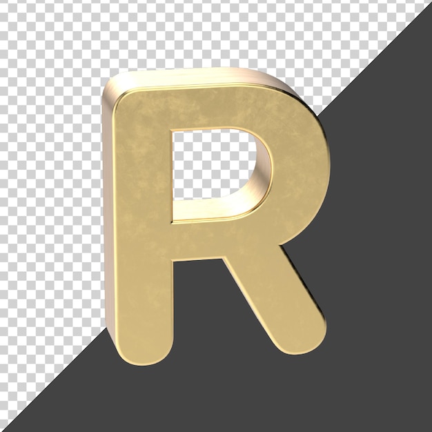 R capital letter golden rendering isolated