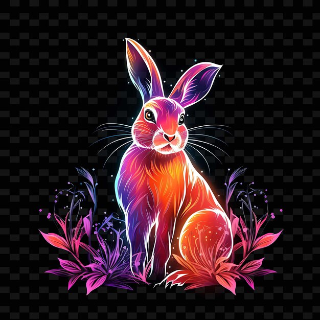 Rabbit Springtime Meadow Flowing Neon Lines Carrots Long Ear Shape Y2K Neon Light Art Collections